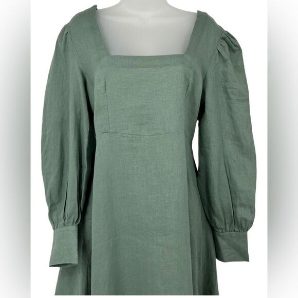 NWT Harshman Plus Size Bloom Dress Olive Green Long Sleeve 100% Linen - Size 2XL - Picture 5 of 8